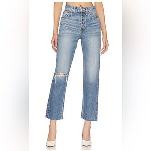 RE/DONE 70’s.ULTRA HIGH RISE STOVE PIPE WORN CRYSTAL BLUE JEANS SIZE 26 NWT